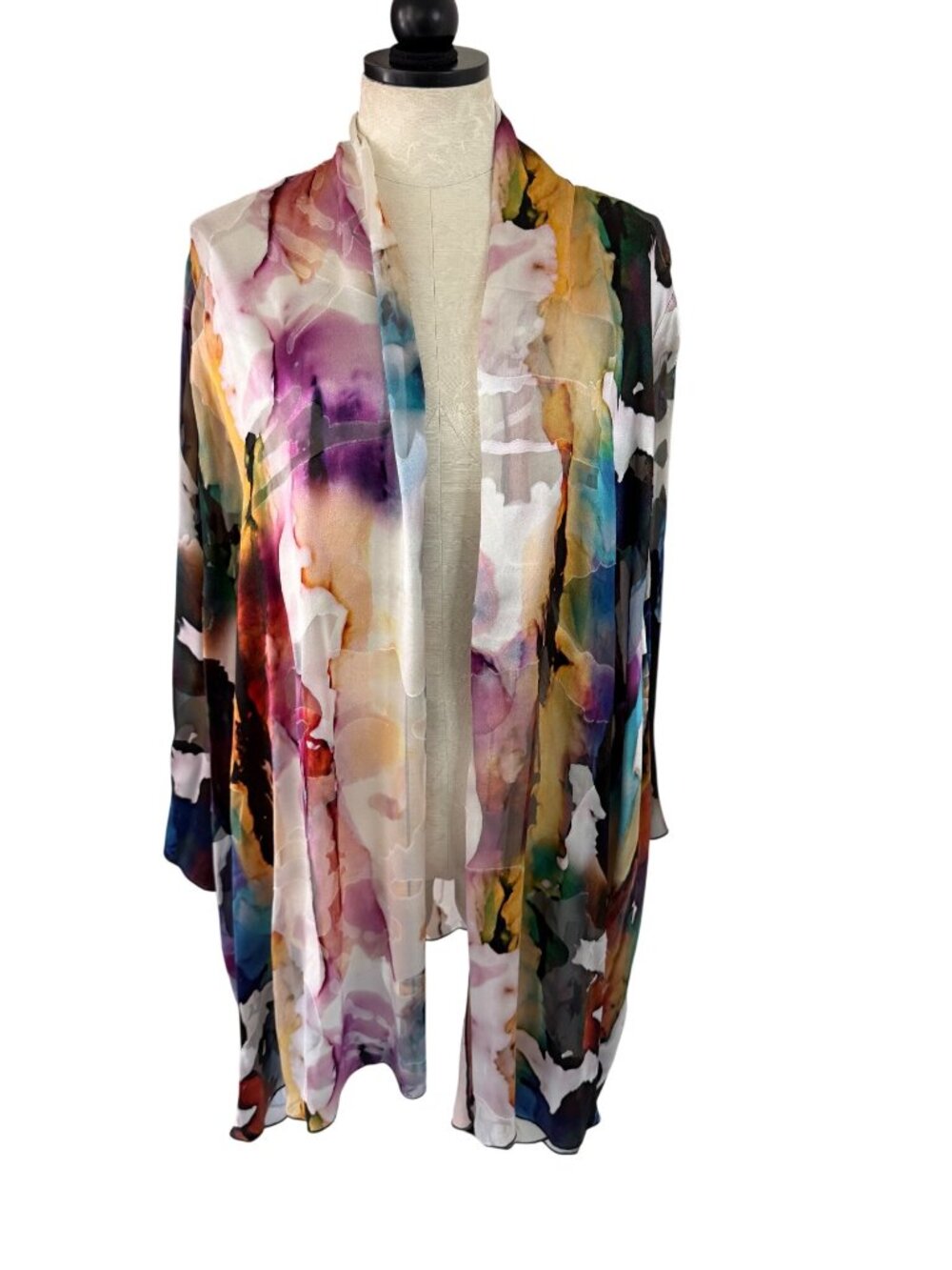 Caroline Rose Womens Hand-painted Devore Cardigan Size 2X Art-to-wear Artsy New